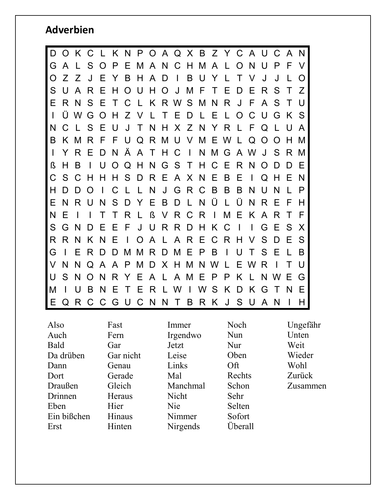 Adverbien (German Adverbs) Wordsearch | Teaching Resources