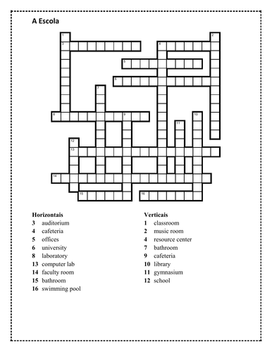 Escola (School in Portuguese) Crossword Teaching Resources