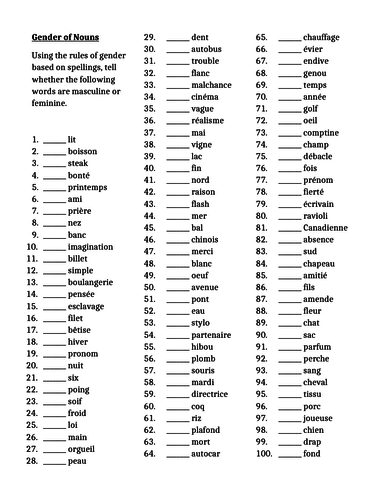 masculine and feminine nouns