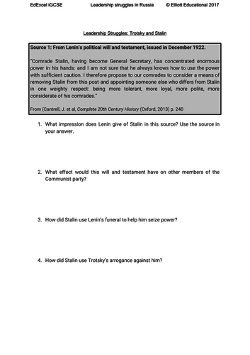 GCSE/iGCSE History Modern World  USSR/Russia Lessons on leadership struggles