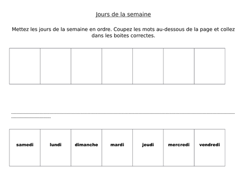 Jours de la Semaine Cut and Paste Activity