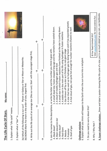 Space, geocentric, moon's phases, life cycle of a star, weight, mass
