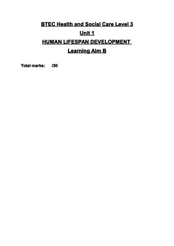 BTEC Health and Social Care Level 3 New Spec Unit 1 Exam Learning Aim B ...