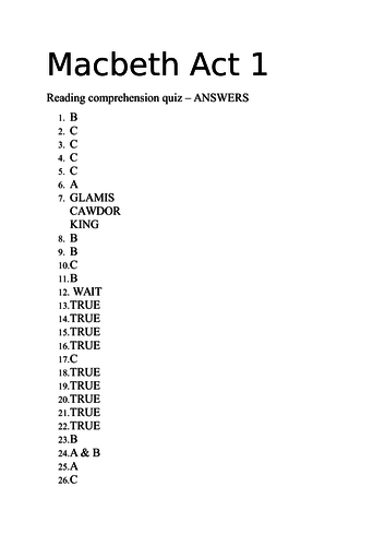 Macbeth, Act 1 (Adapted) and activities | Teaching Resources