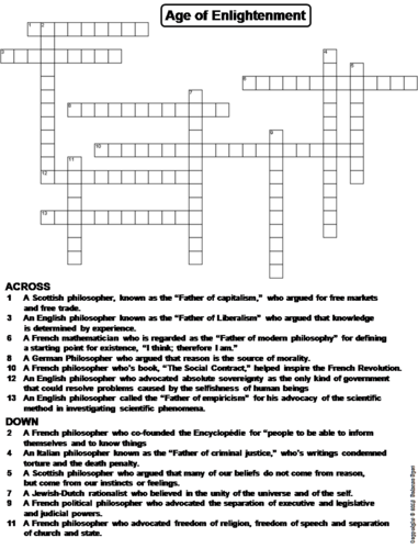 Age of Enlightenment Crossword Puzzle