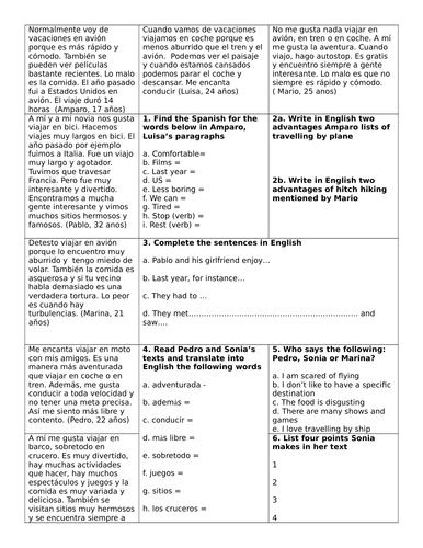 GCSE / Intermediate Spanish revision - De viaje (Narrow Readings on Holiday and Travel)