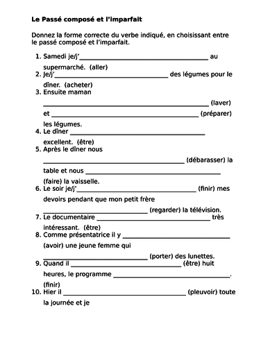 Passé Composé vs Imparfait French Worksheet 5 | Teaching Resources