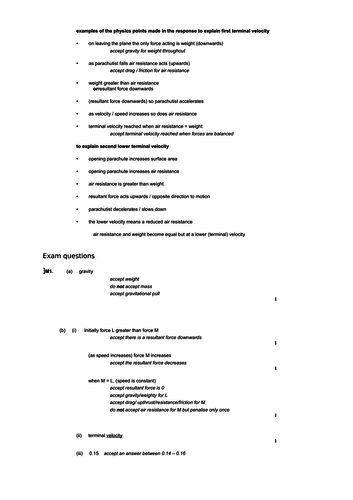 GCSE 9-1 Terminal velocity worksheet | Teaching Resources