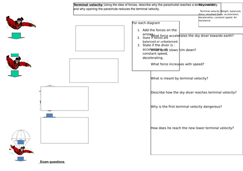 GCSE 9-1 Terminal velocity worksheet | Teaching Resources