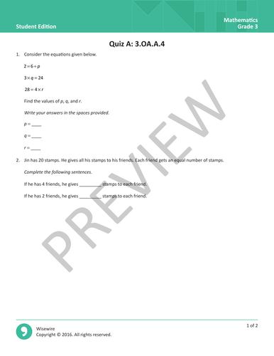 3.oa.a.4 - Quiz And Answer Guide 