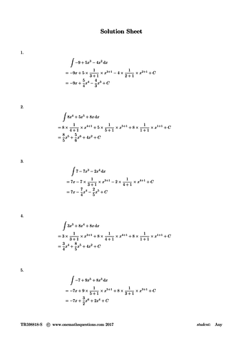 Integration Part 1 Worksheets Teaching Resources