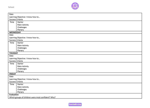 Weekly Planning Template | Teaching Resources