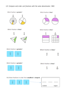 year 3 differentiated worksheet on comparing unit fractions teaching