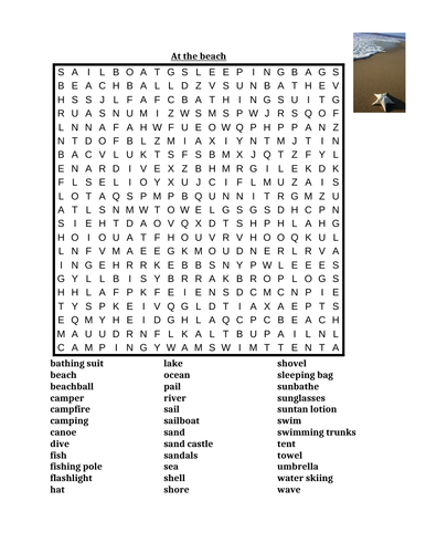 At the beach Wordsearch | Teaching Resources