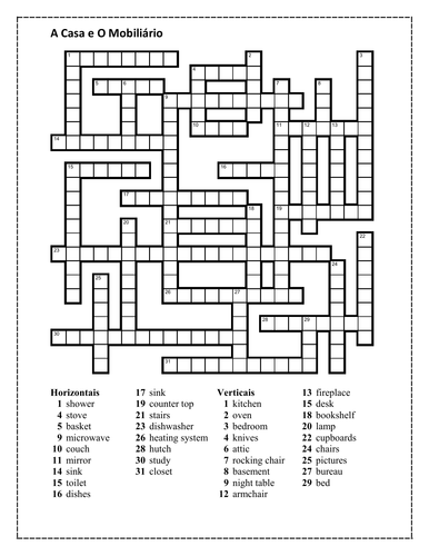 Casa e Mobiliário (House and Furniture in Portuguese) Crossword ...