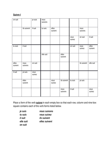 suivre-french-verb-present-tense-sudoku-teaching-resources