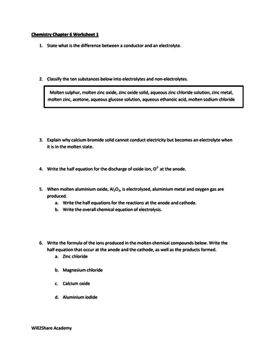 Electrolysis and Electroplating (4 Worksheets with Answer Sheets