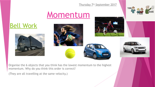 GCSE Physics Momentum Full Lesson (includes exam questions, reviews, bell work etc.)