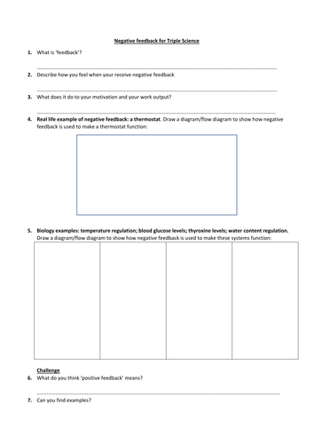 GCSE Biology new spec; negative feedback homework