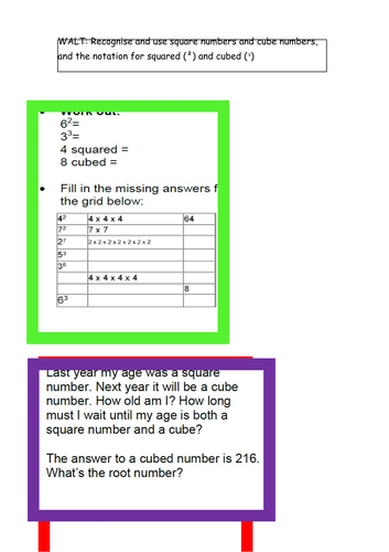 Recognise and use square numbers and cube numbers year 5 | Teaching ...