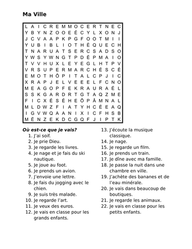 Ville (City in French) Wordsearch | Teaching Resources
