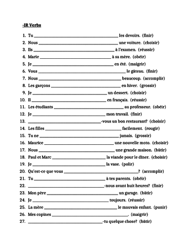 IR Verbs in French Verbes IR Worksheet 3 | Teaching Resources