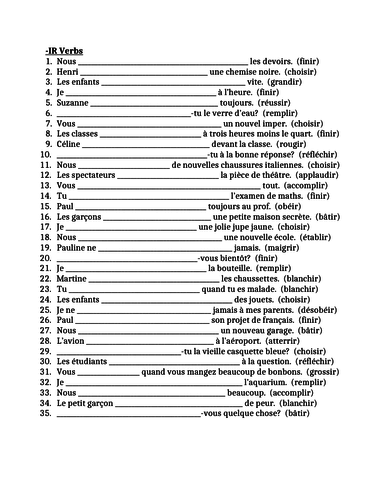 IR Verbs In French Verbes IR Worksheet 5 Teaching Resources