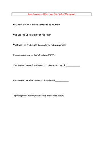US involvement in WW1 | Teaching Resources