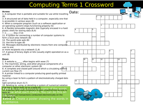 2 x Computing Key Terms Crossword ICT Technology Starter Activity ...