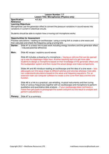 GCSE Science / Physics / (AQA P7) Microphone (Lesson plan & PowerPoint ...