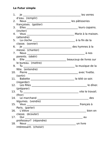 Futur simple (Future tense in French) worksheet 5 | Teaching Resources