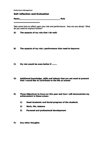 Perfomance Management: Self Appraisal Form / Self Evaluation