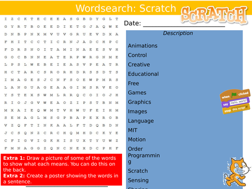 Scratch Programming Wordsearch ICT Computing Starter Activity Keywords ...