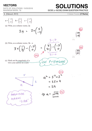 Gcse 9 1 Exam Question Practice Vectors Teaching Resources