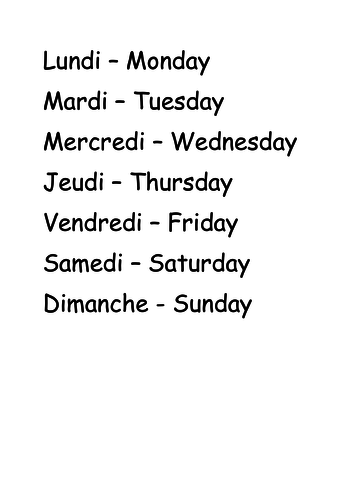 French Lesson and Resources - Days of the week | Teaching Resources
