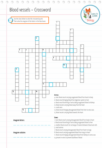 Blood vessels Crossword puzzle (KS3/KS4) Teaching Resources