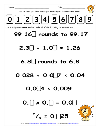 Decimals Multiplication And Division Ks2 Y6 - Differentiated Challenges 