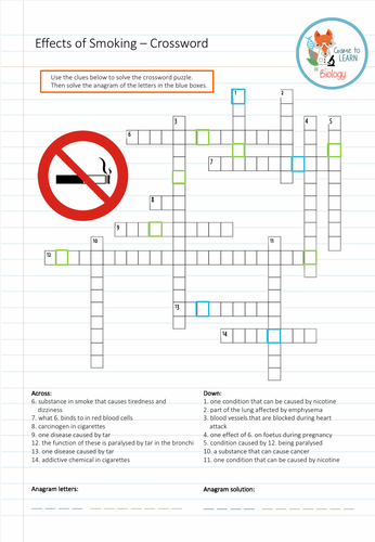 Effects of Smoking Crossword Puzzle Teaching Resources