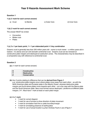 KS3 tectonics - L9 assessment - fully resourced