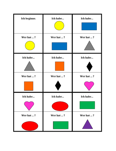 Farben Und Formen Colors And Shapes In German Ich Habe Wer Hat Teaching Resources