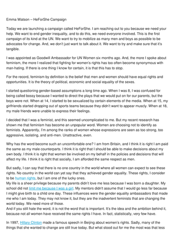 Speech Writing and Analysis: Emma Watson's HeForShe Speech | Teaching  Resources