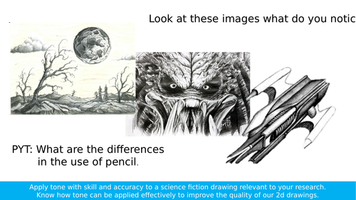 AQA Art and Design Three Dimensional Design Tonal Pencil Drawing Sci Fi Lesson