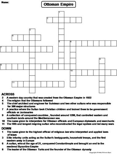 Ottoman Empire Crossword Puzzle