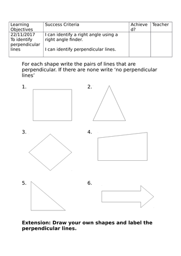 parallel and perpendicular lines | Teaching Resources