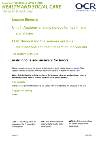 OCR Cambridge Technical L3 Health and Social Care - Unit 4 Anatomy ...