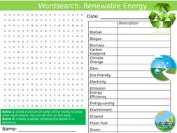 Renewable Energy Wordsearch Green Science Starter Keywords Activity KS3 ...