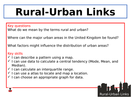 Introduction to rural and urban areas- distribution of urban areas in the UK.