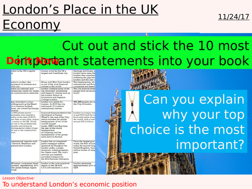 EDUQAS spec B - unit 1 - L13 london's place in the UK economy - fully resourced