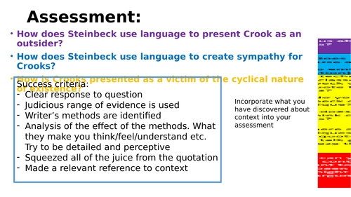 Of Mice and Men John Steinbeck chapter 4 skills for new spec GCSE with structure strips