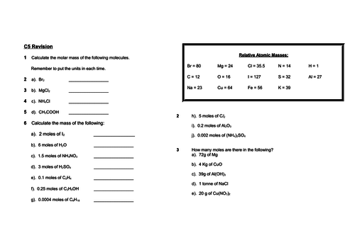 Edexcel 9-1 Sc14a TOPIC 5 Quantitative analysis Percentage Yields + moles SEPARATE or TRIPLE PAPER 1